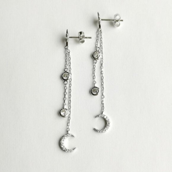 Sterling silver Crescent Moon dangle earrings cz 🆕 - Picture 6 of 6